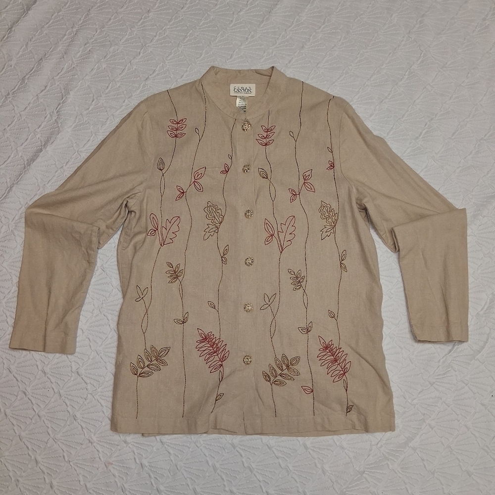 Cedar Canon Beige Floral Button Down Shirt Floral Size M - Picture 11 of 13